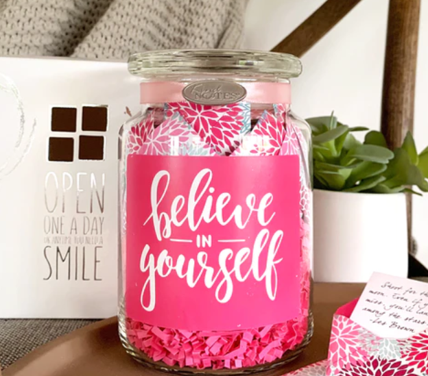 Spread positive thoughts one day at a time with this Floral Puffs Believe in Yourself jar filled with encouragements that can put a smile on their face!