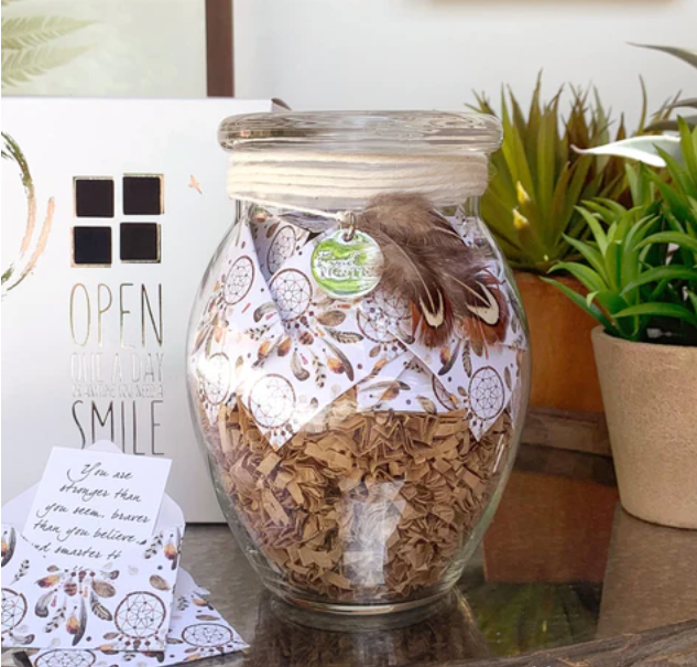 Dreamcatcher Jar of Notes is for all the dreamers out there who turn their wishes into reality and inspire the rest of us to reach for our fullest potential. We all need a boost every once in a while and Dreamcatcher Jar of Notes is an inspiring reward for anyone who refuses to give up.